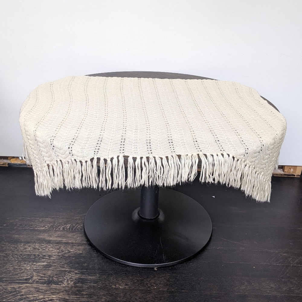 Ivory Afghan Blanket Throw Fringe 70" x 52" - Picture 2 of 4